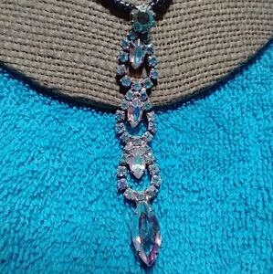 Aurora crystal long dangle pendant on black cord necklace